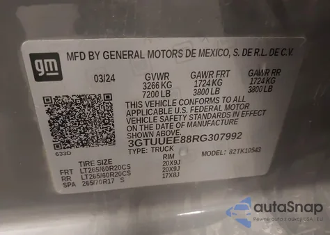 2024 GMC Sierra 1500 4Wd Short Box At4 from USA, damaged, VIN 3GTUUEE88RG307992
